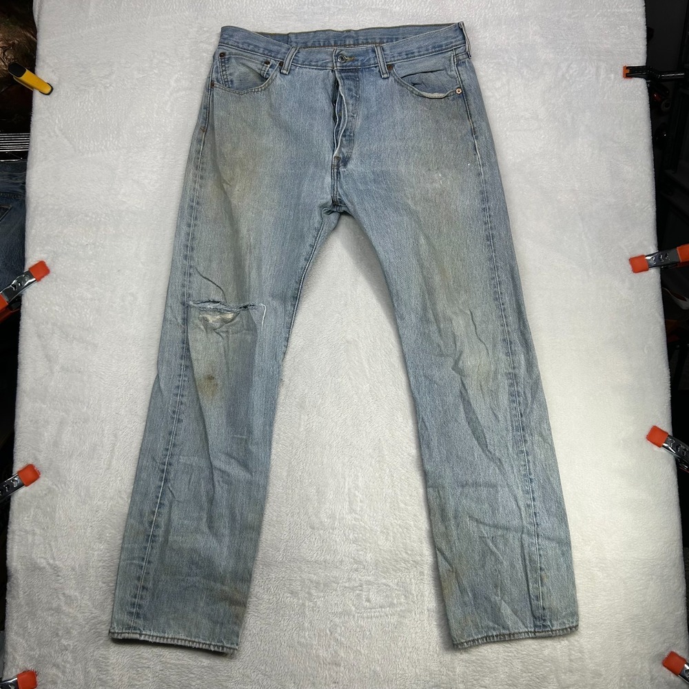 Levi's 501 Original Fit Straight Jeans Men 34X30.5 Blue Denim Button Fly - Flaws